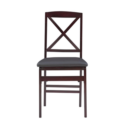 Pair of Triena 18-inch X-back folding chairs by Start2Finish, featuring wooden seats and metal frame, set of two.