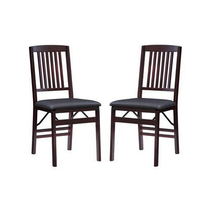 Pair of Triena 18-inch mission style back folding chairs by Start2Finish, featuring wooden frames and cushioned seats.