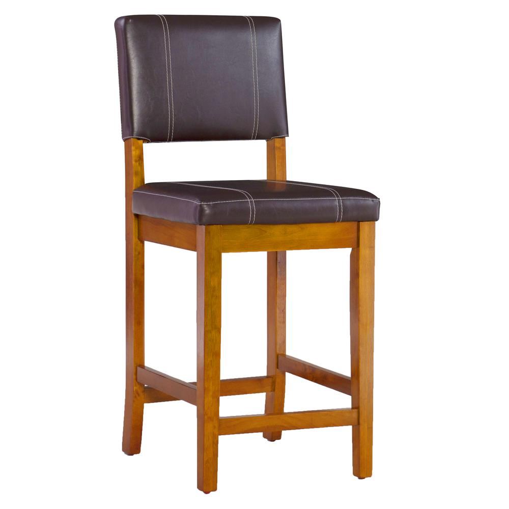 Start2Finish Milano Brown Counter Stool, 24-inch height, with wooden legs and cushioned seat, suitable for kitchen or bar area.