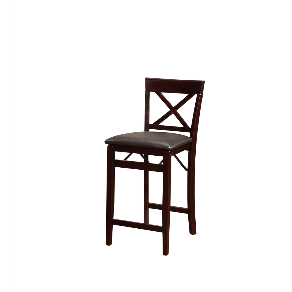 Start2Finish Triena 24-inch back folding counter stool with wooden seat and metal frame, ideal for kitchen or bar seating.