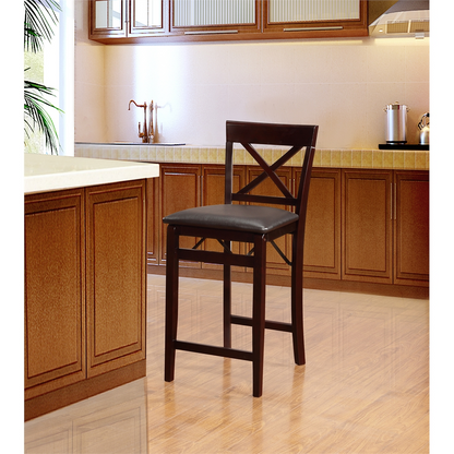 Start2Finish Triena 24-inch back folding counter stool, modern furniture with X-back design and wooden seat.