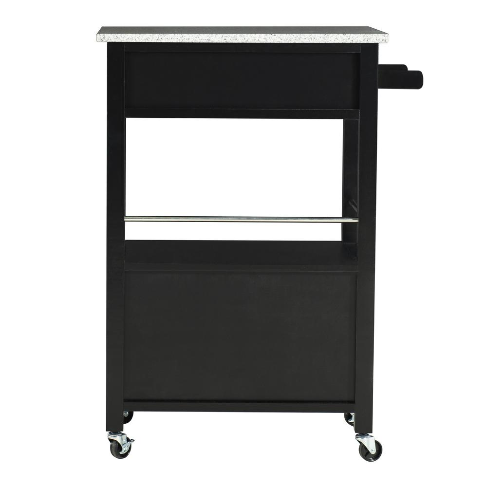 Mitchell Black kitchen cart with granite top, modern storage and workspace solution, by Start2Finish.