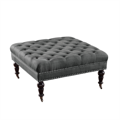 Isabelle Charcoal Square Tufted Ottoman by Start2Finish, upholstered furniture with button-tufted fabric, sturdy and stylish for living space.
