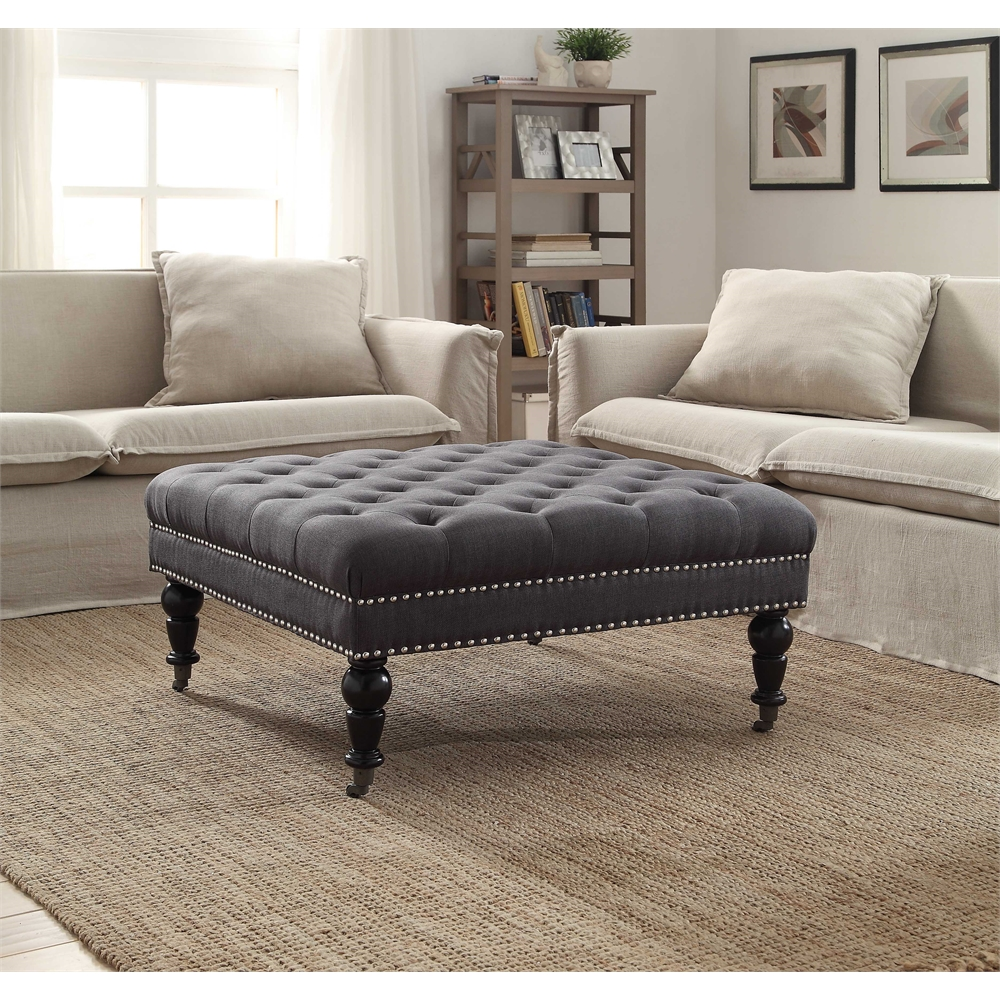 Isabelle Charcoal Square Tufted Ottoman by Start2Finish, upholstered furniture with button-tufted design and soft fabric finish.