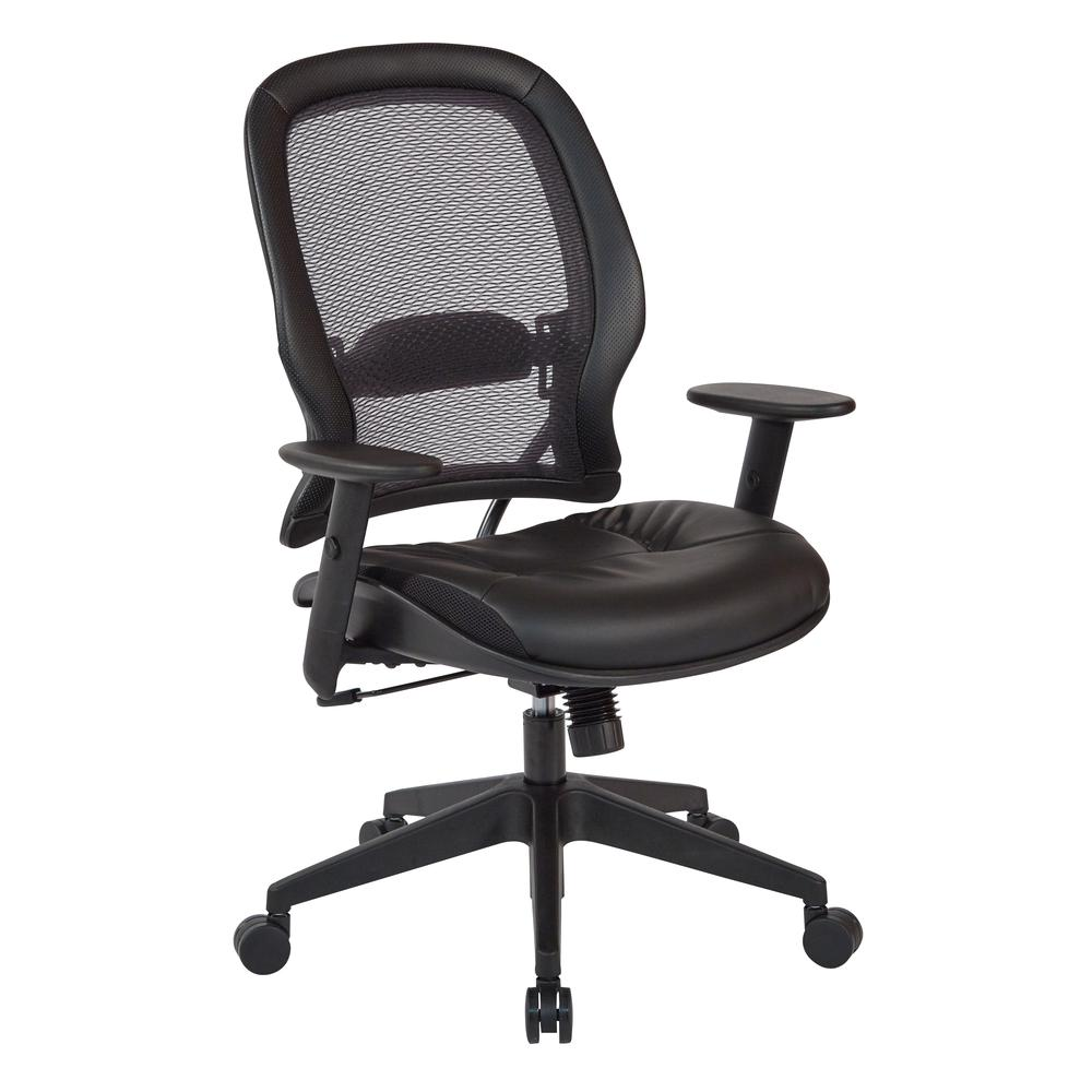 Start2Finish executive high back chair with black leather upholstery and ergonomic design, featuring padded armrests and a swivel base.