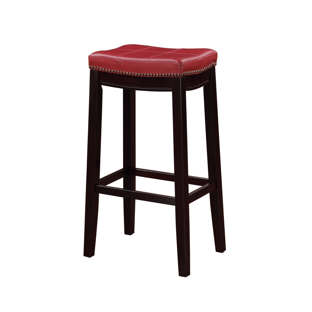 Start2Finish Claridge Red Barstool with wooden seat and metal frame, showcasing a modern furniture piece for kitchen or bar area.