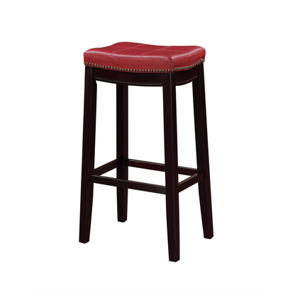 Start2Finish Claridge Red Barstool with wooden seat and metal frame, showcasing a modern furniture piece for kitchen or bar area.