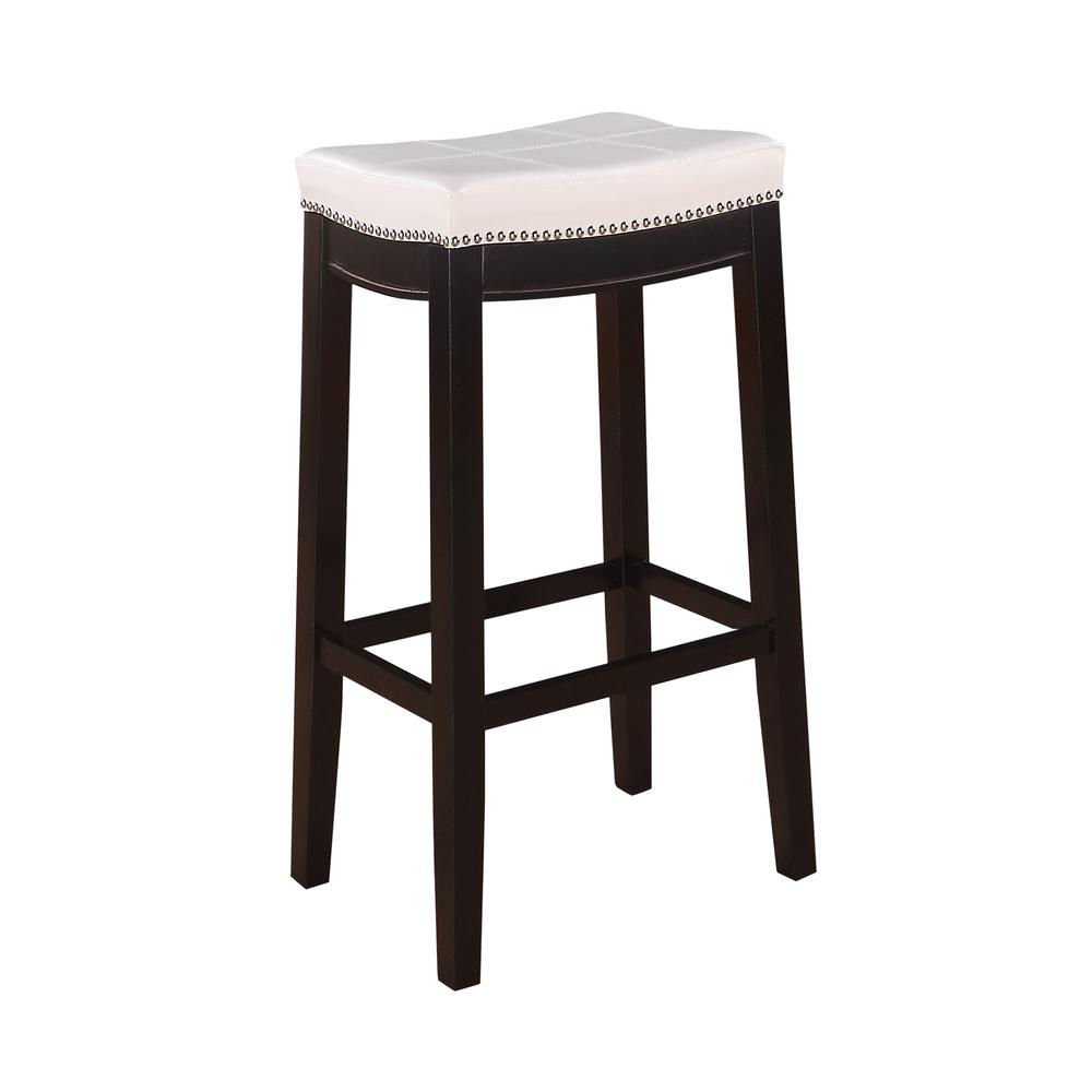 Start2Finish Claridge white faux leather barstool with a sleek, modern design and sturdy metal legs.