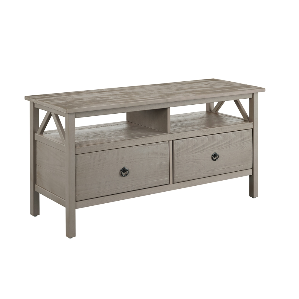 Start2Finish Titian Driftwood TV stand, modern wood furniture with open shelves and sleek design for living room entertainment.