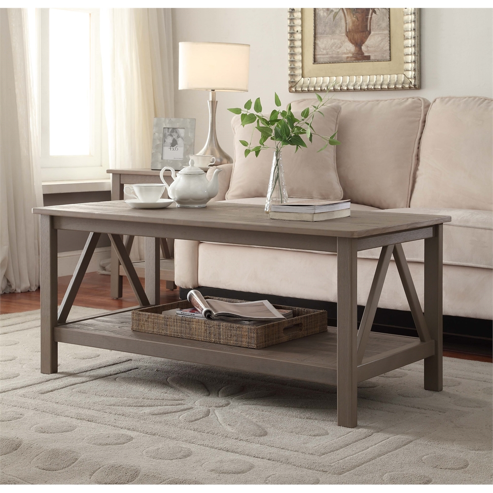 Start2Finish Titian Driftwood coffee table with a natural wood finish and modern design, shown from a front angle with a smooth surface.