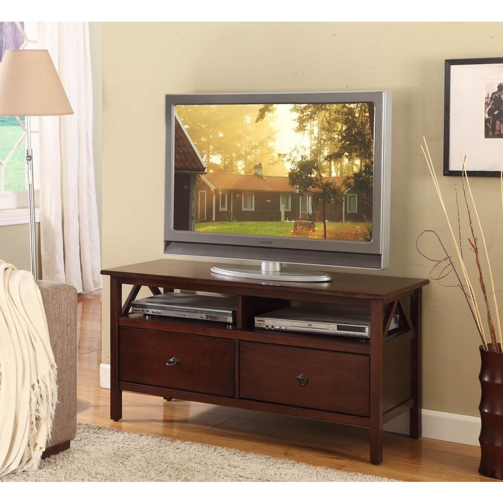 Start2Finish Titian TV stand with open shelves and storage compartments in a modern design, suitable for living room entertainment setups.