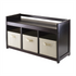 Start2Finish Addison 4-piece storage bench with beige fabric baskets, featuring a sturdy wooden frame and foldable baskets.