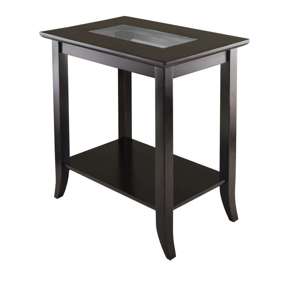 Start2Finish Genoa rectangular end table with glass top and shelf, showcasing modern furniture design.