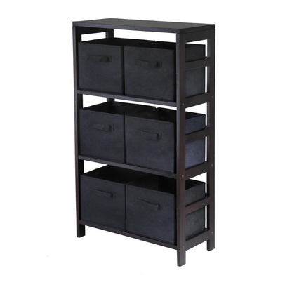 Start2Finish Capri 3-Section Storage Shelf with six black fabric baskets, featuring a modern, multi-tiered organization solution.