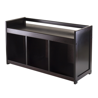 Start2Finish Addison storage bench with three compartments, featuring a cushioned top and wooden finish for versatile furniture.