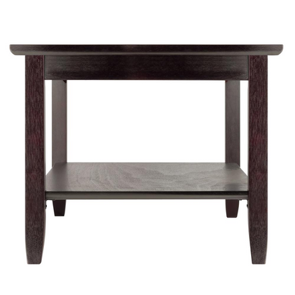 Start2Finish Genoa rectangular coffee table with glass top and shelf, showcasing a modern design and sleek wood frame.