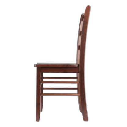 Start2Finish Benjamin 2-PC Ladder Back Chair Set in walnut wood with curved ladder back design and cushioned seats.