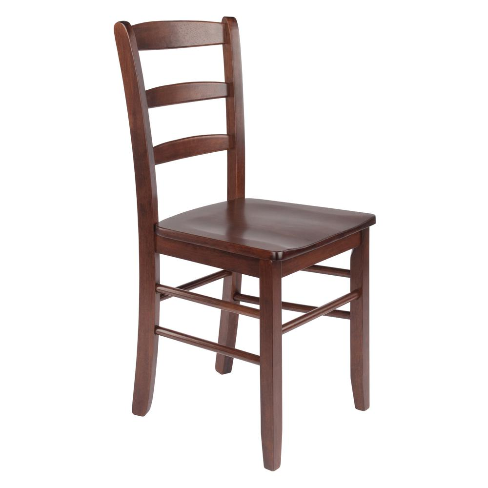 Start2Finish Benjamin 2-piece ladder back chair set in walnut wood, showing the chairs with curved ladder backs and cushioned seats.