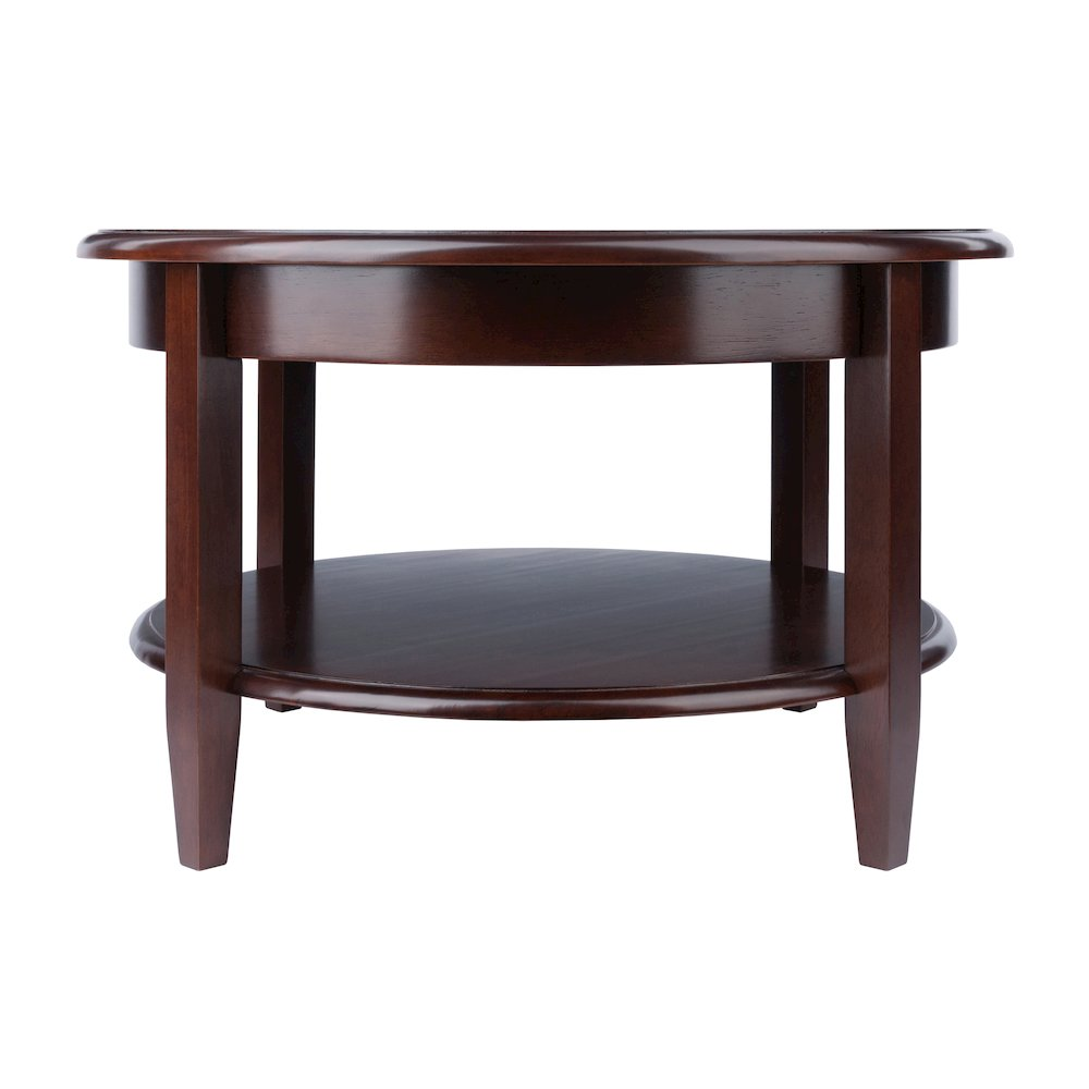 Concord round coffee table by Start2Finish with a drawer and lower shelf, featuring a modern wooden design.