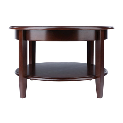 Concord round coffee table by Start2Finish with a drawer and lower shelf, featuring a modern wooden design.