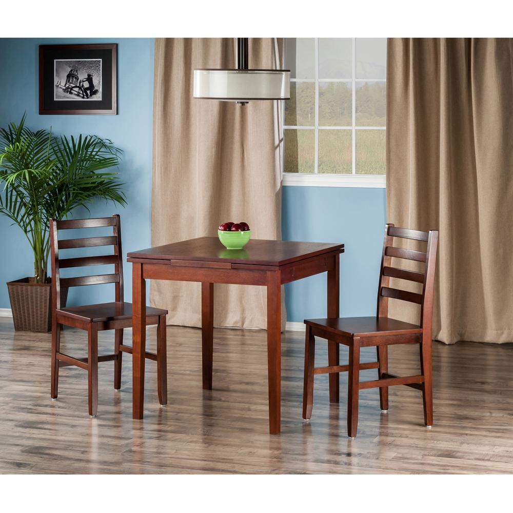 Start2Finish Pulman 3-piece extension table set with two ladder back chairs, showcasing the wood finish and classic dining design.