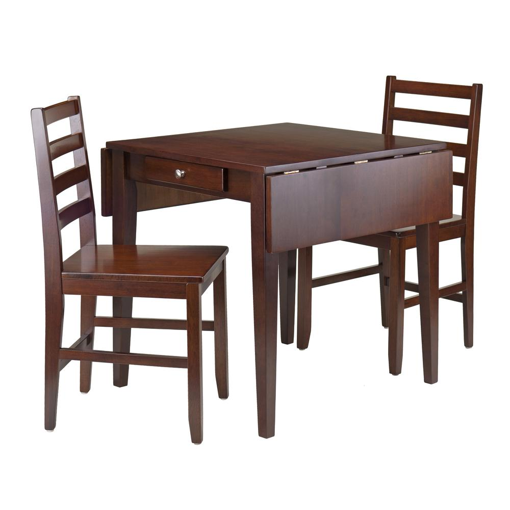 Hamilton 3-piece drop leaf dining table with two ladder back chairs by Start2Finish, showcasing the wood finish and compact design.