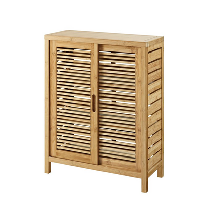Start2Finish Bracken two-door floor cabinet with wooden finish, featuring sleek doors and ample storage space.