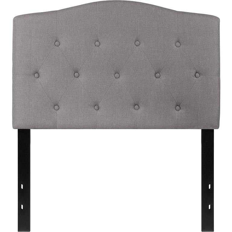 Light gray tufted upholstered twin size headboard by Start2Finish, showing its plush fabric and stylish tufted design.