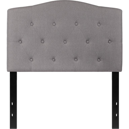 Light gray tufted upholstered twin size headboard by Start2Finish, showing its plush fabric and stylish tufted design.