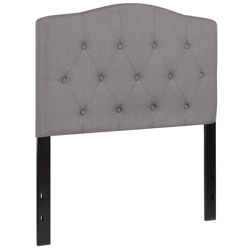 Light gray tufted upholstered twin size headboard from Start2Finish, showcasing soft fabric and classic tufted design.