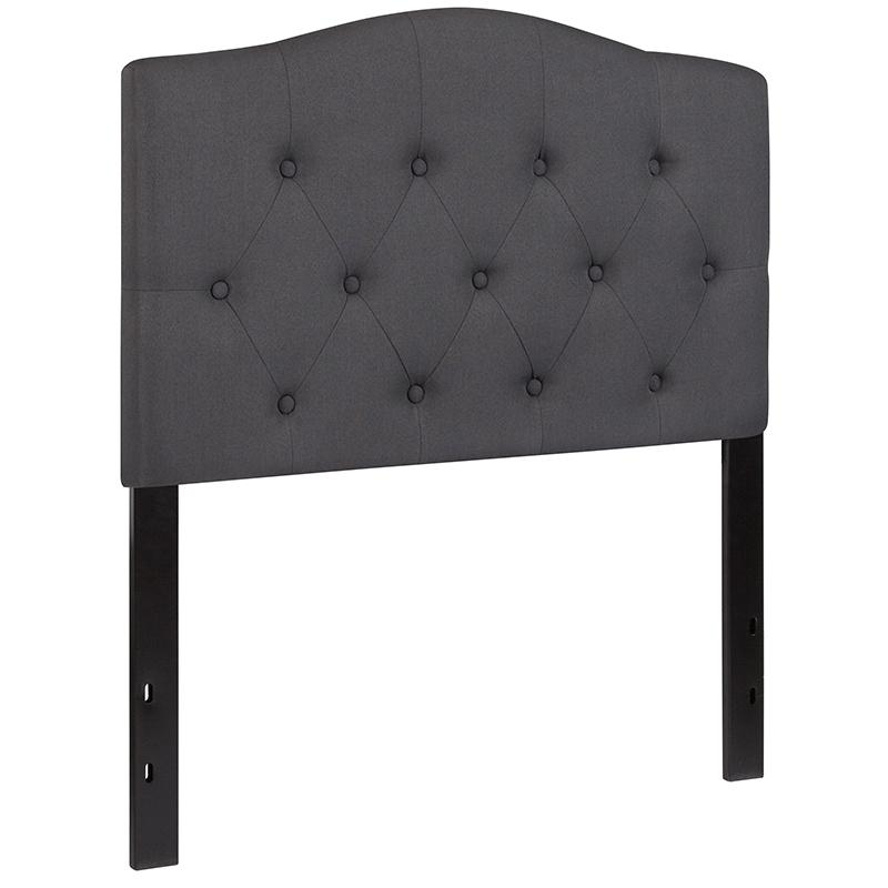 Tufted upholstered twin size headboard in dark gray fabric with button-tufted design, by Start2Finish.