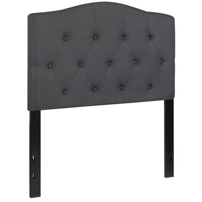 Tufted upholstered twin size headboard in dark gray fabric with button-tufted design, by Start2Finish.