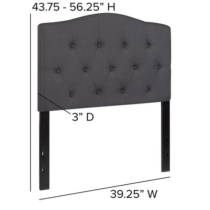 Dark gray tufted upholstered twin size headboard by Start2Finish, showcasing plush fabric and padded, tufted design.