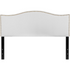 White upholstered queen size headboard with accent nail trim, featuring a soft fabric finish and elegant furniture design.