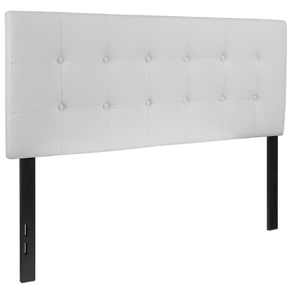 White tufted upholstered full-size headboard in vinyl, featuring plush padding and elegant tufted design by Start2Finish.