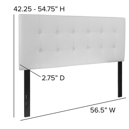 White tufted upholstered full-size headboard with padded headrest and button detailing, designed for a stylish bedroom.