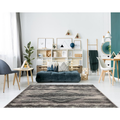 Vintage Aztek grey and charcoal 8x10 rug by Start2Finish, featuring intricate geometric patterns and soft woven texture.
