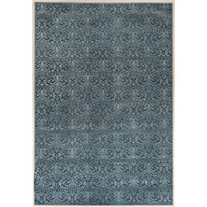 Blue damask-patterned rug with 5x7.6 feet size from Start2Finish Evolution Damask collection, showcasing intricate design and soft texture.