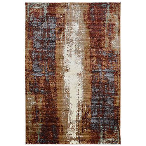 Start2Finish Illusions Canyon beige and burgundy 8x11 rug with geometric patterns and textured details.