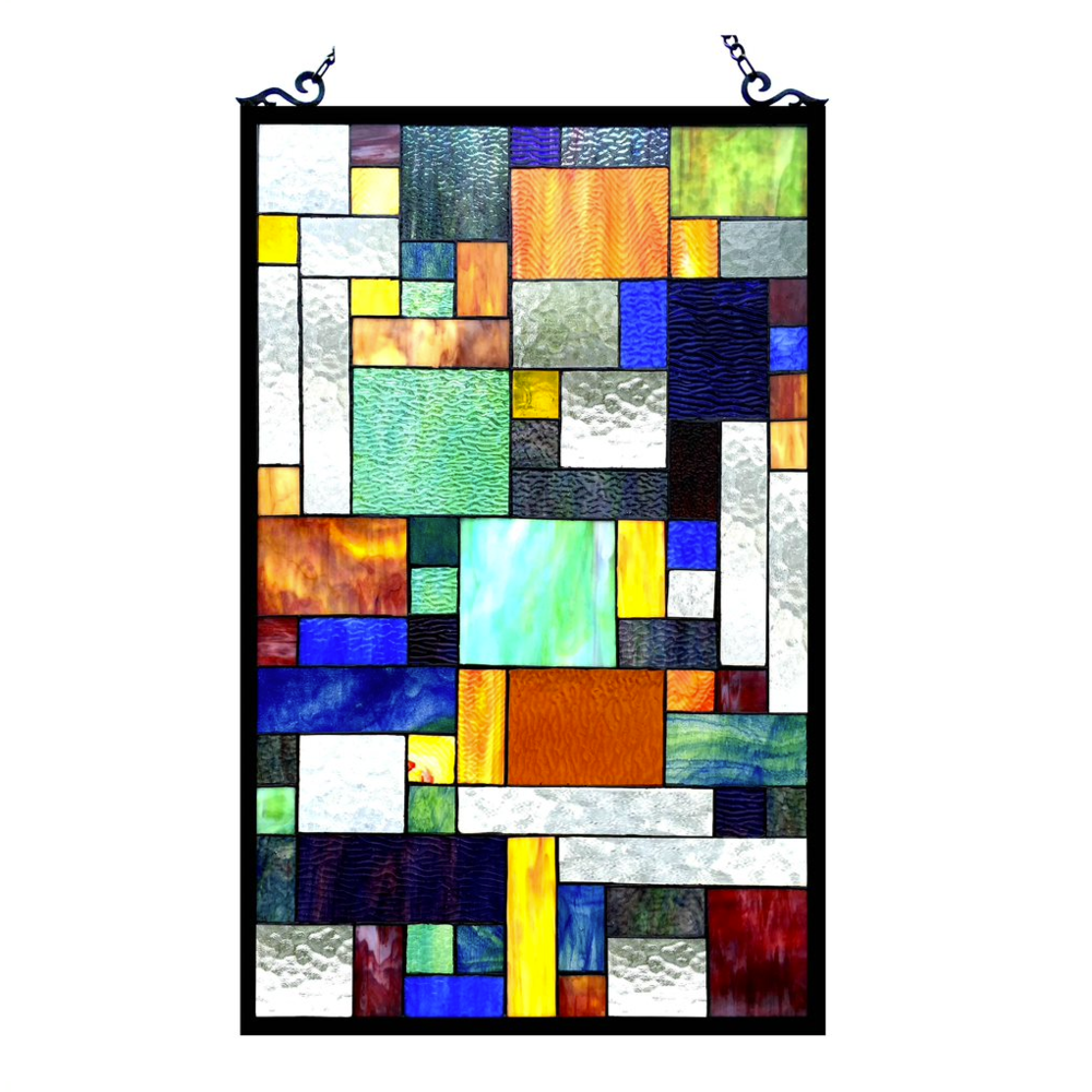 Start2Finish AVANT-GARDE Tiffany-glass rectangle window panel in 20x32 inches, featuring vibrant stained glass design for home decor