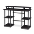 Furinno Turn-N-Tube computer desk with top shelf in espresso and black finish, featuring a compact, modern design for home office use.