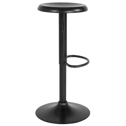 Adjustable height retro black barstool with metal frame and wooden seat, featuring a vintage design and modern functionality.