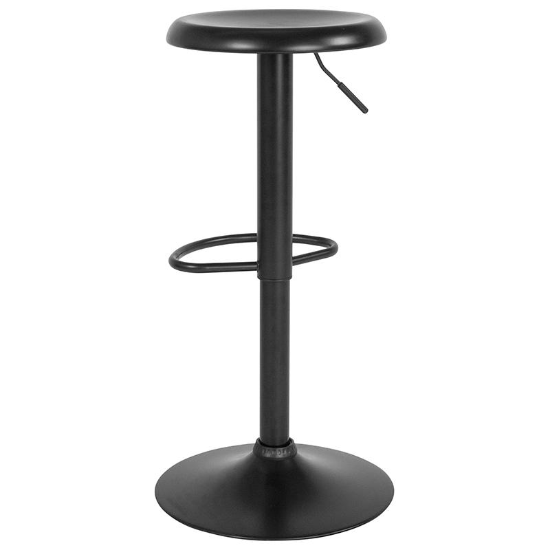 Adjustable height retro black barstool with metal frame and cushioned seat, modern furniture by Start2Finish.