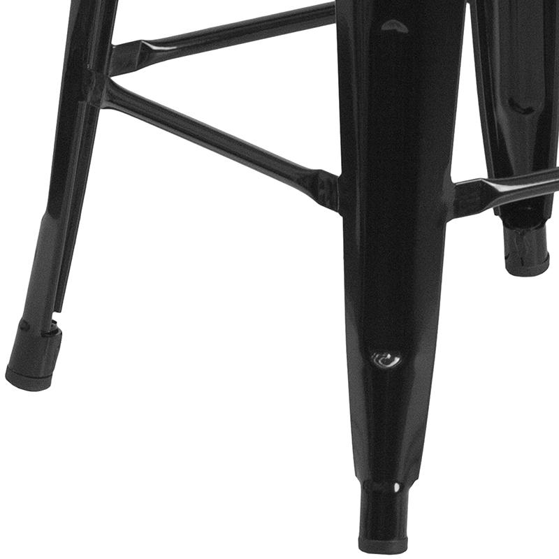 Start2Finish 24-inch black metal counter height stool with a backless design and square wood seat, shown from side view.