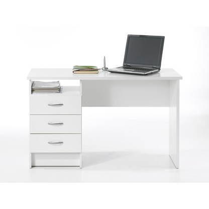 White Whitman Desk with 3 drawers from Start2Finish, featuring a sleek surface and modern design for workspace organization.