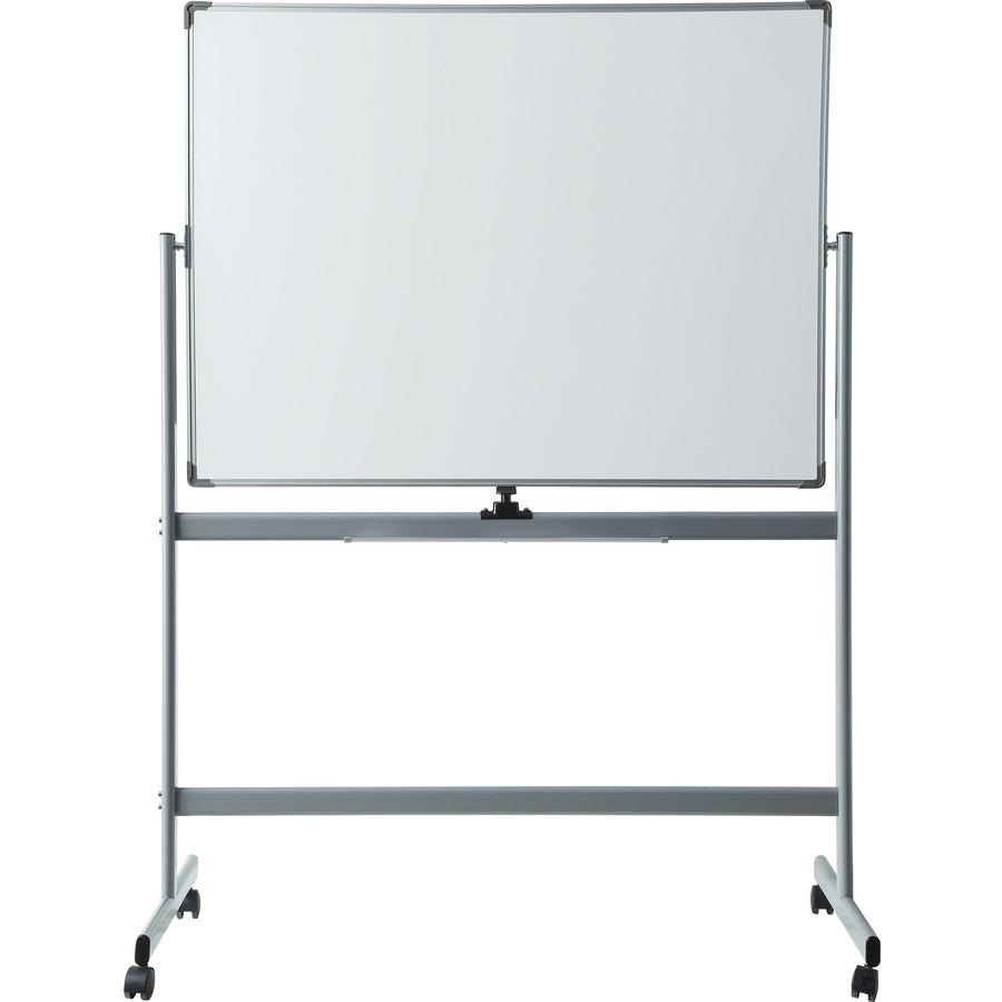 Start2Finish Lorell double-sided magnetic whiteboard easel with white surface, floor-standing rectangle, 48" wide and 36" high.