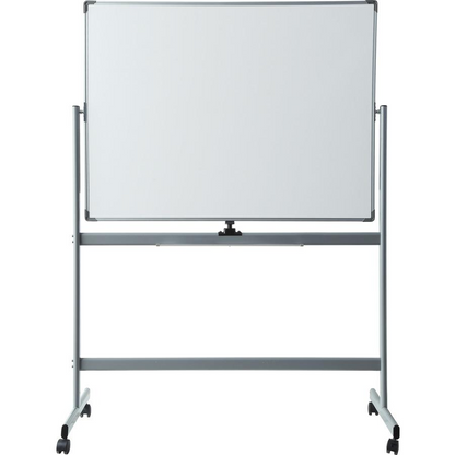 Start2Finish Lorell double-sided magnetic whiteboard easel with white surface, floor-standing rectangle, 48" wide and 36" high.