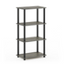 Furinno Turn-N-Tube 4-tier storage shelf in French Oak Grey and Black, made of durable furniture material, assembled without tools