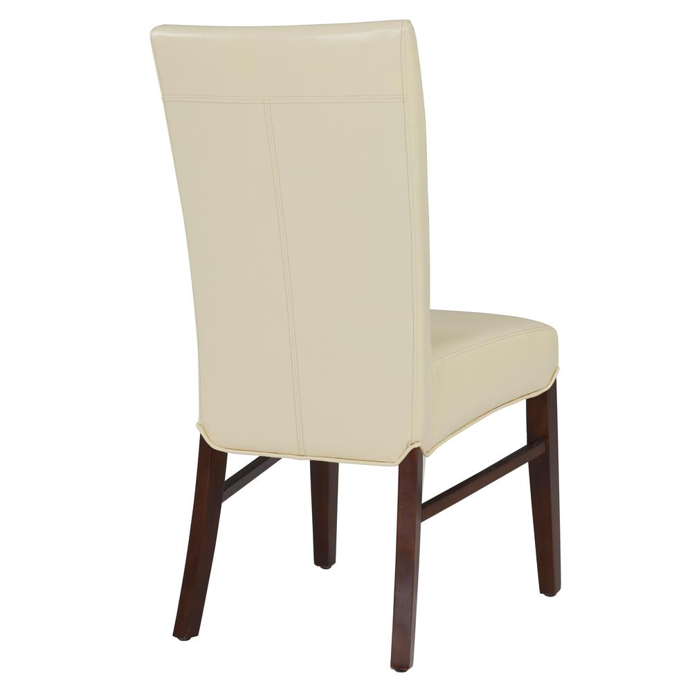 Pair of Start2Finish Milton bonded leather dining side chairs with cushioned seats and wooden legs, set of two.
