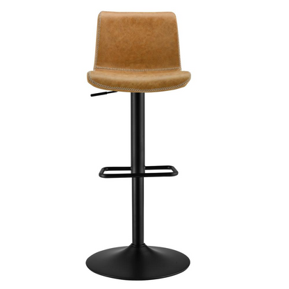 Pair of Jayden faux leather low back gaslift bar stools from Start2Finish with modern design and adjustable height for kitchen or bar area.